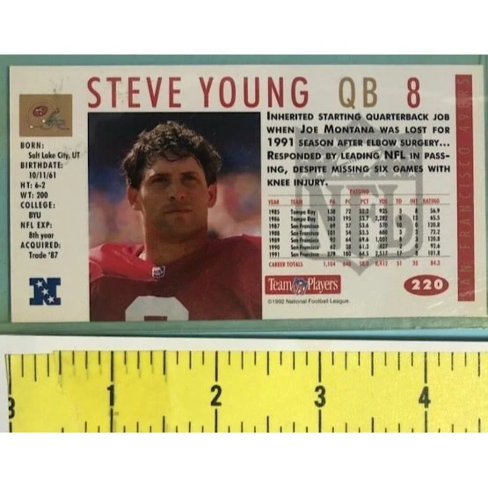 Steve Young , San Francisco 49ers 1992 Game Day tall cards #220
